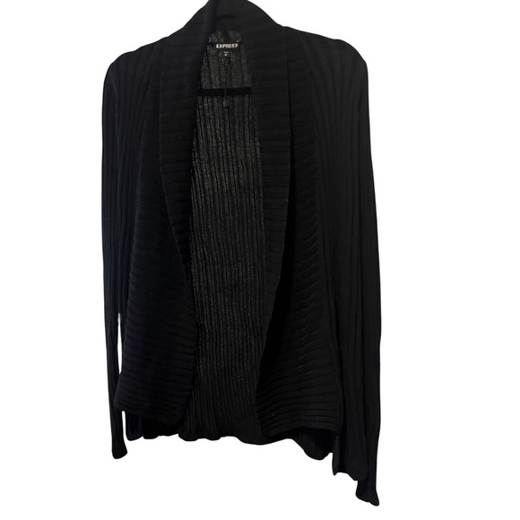 Express Sweaters - Express Womens Cardigan Sweater Black Long Sleeve Open Front Ribbed Knit SMALL